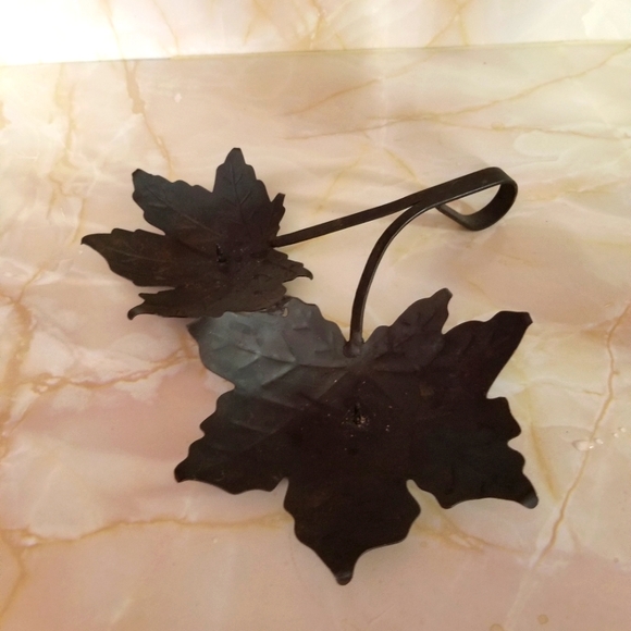 VINTAGE METAL LEAVES CANDLE HOLDER 9"Lx10"WWith PRICKET - Picture 1 of 6